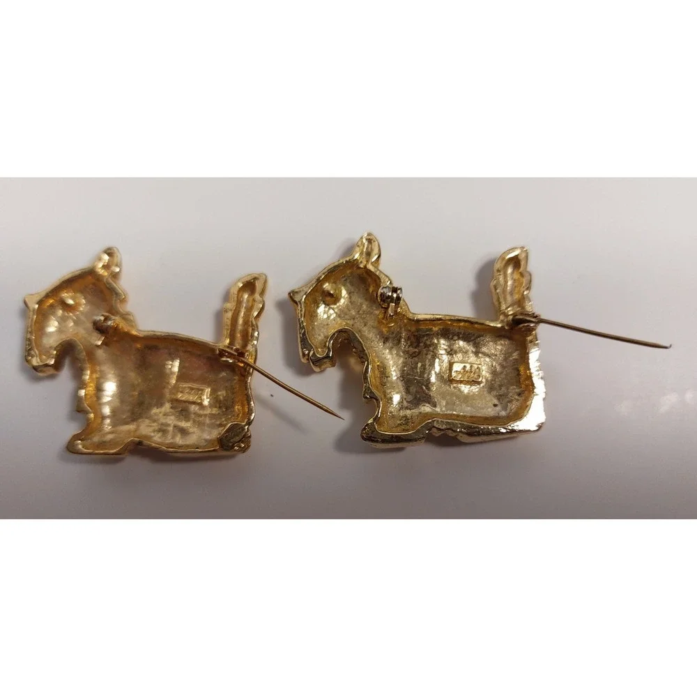🐶🐶  Set Of 2 Vintage Scotty Puppy Dog Gold Tone Brooch Lapel Pin